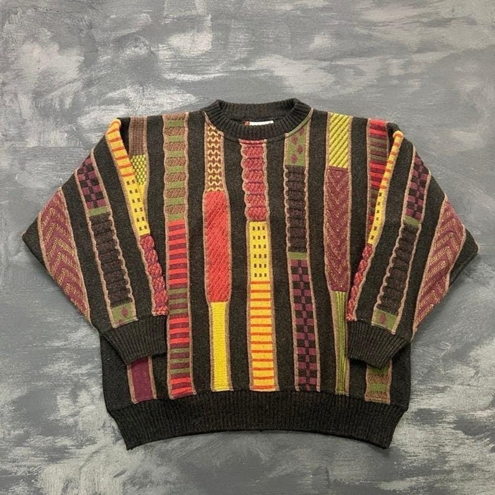 Vintage Jacky Peers Sweater Men's XL 1980s Argyle Striped
